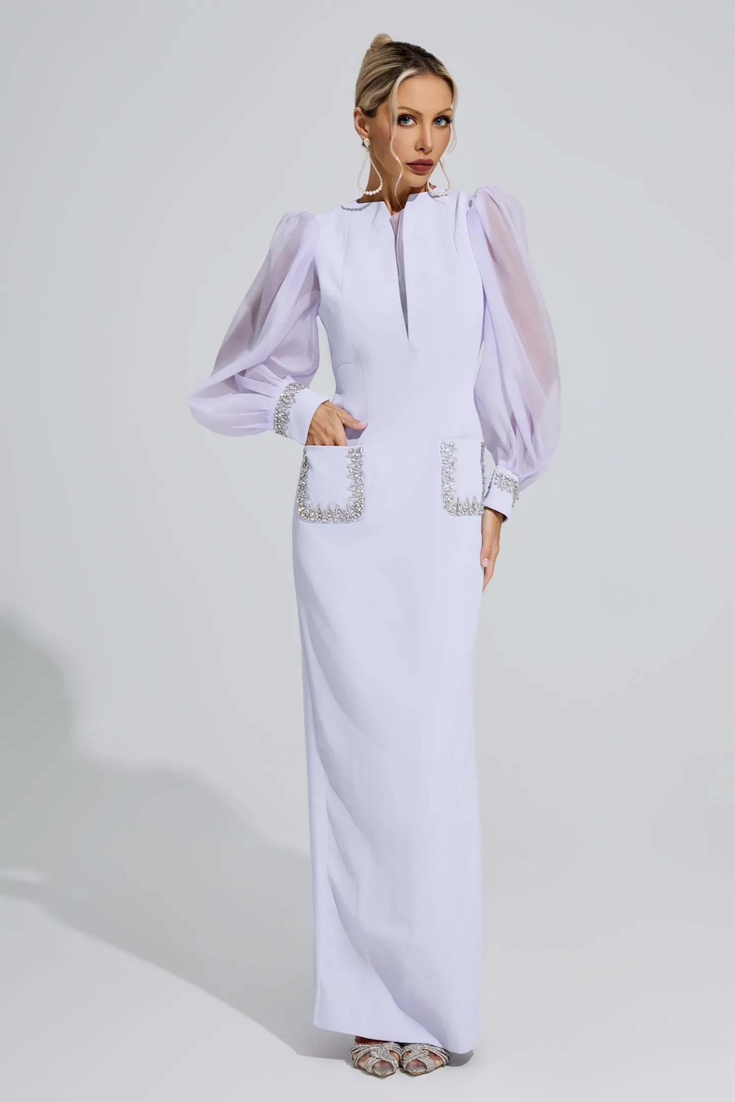 Elizabeth Purple Balloon Sleeve Maxi Dress
