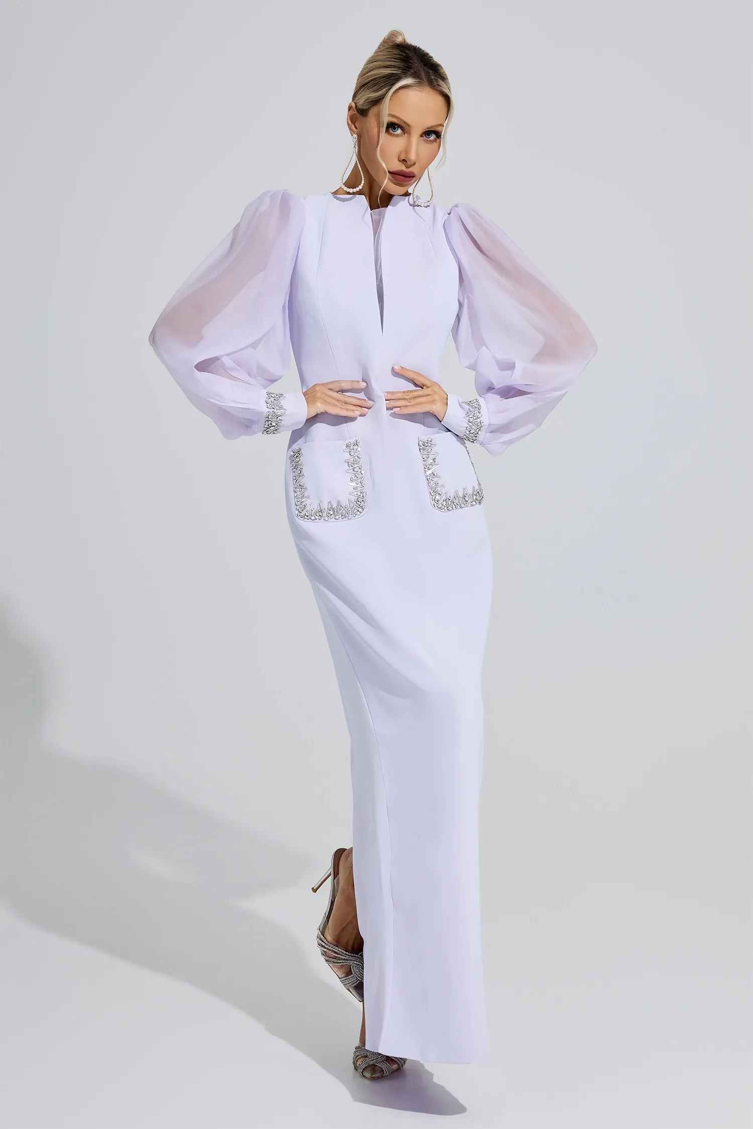 Elizabeth Purple Balloon Sleeve Maxi Dress