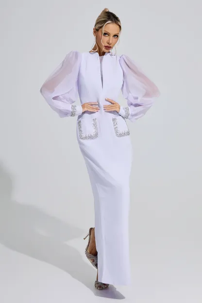 Elizabeth Purple Balloon Sleeve Maxi Dress