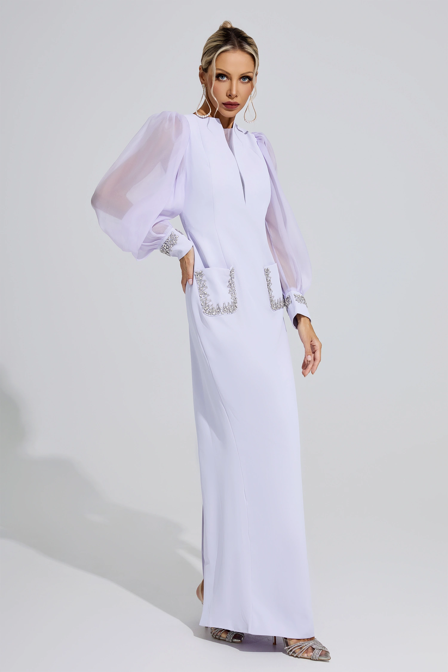 Elizabeth Purple Balloon Sleeve Maxi Dress