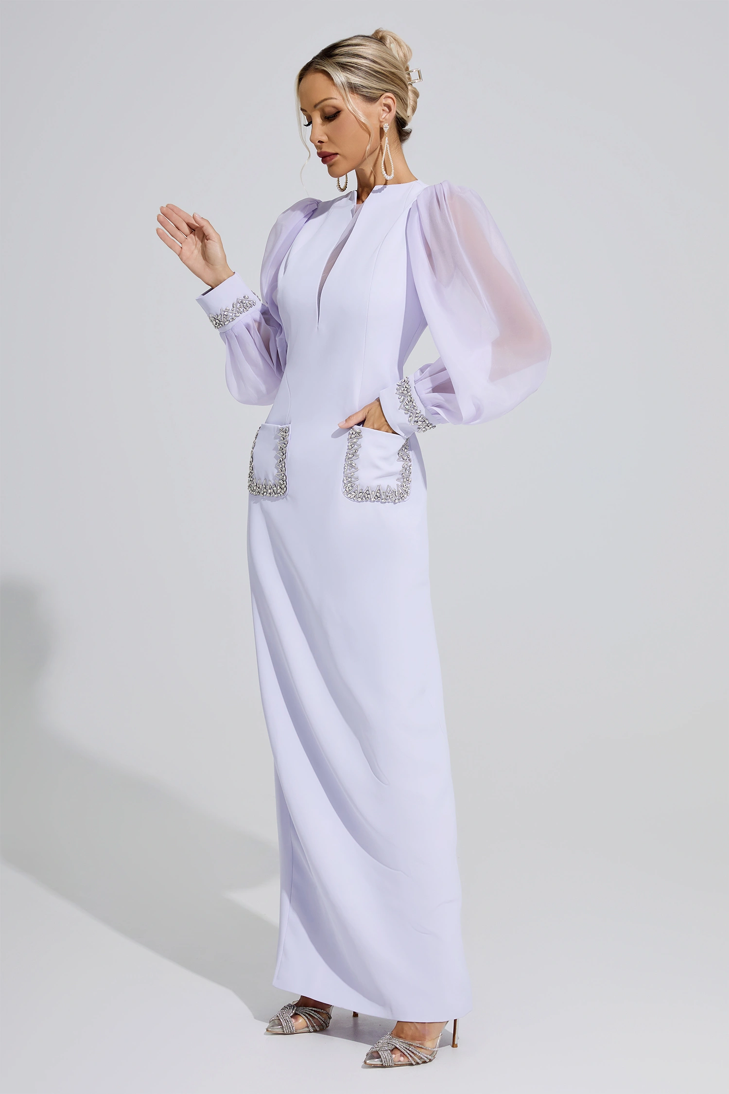 Elizabeth Purple Balloon Sleeve Maxi Dress