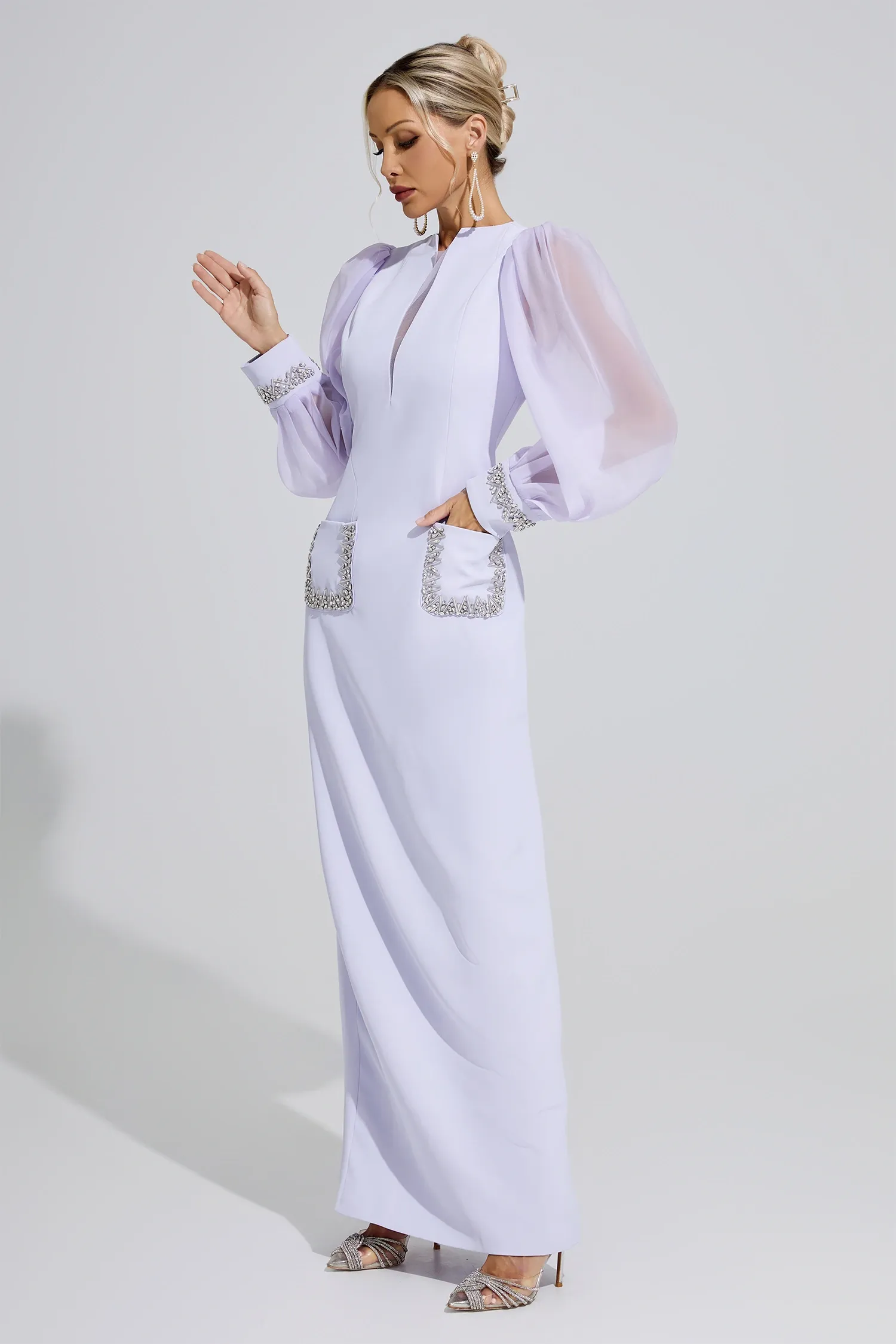 Elizabeth Purple Balloon Sleeve Maxi Dress