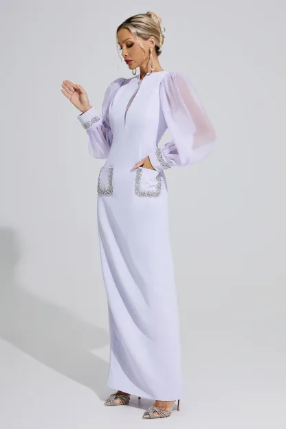 Elizabeth Purple Balloon Sleeve Maxi Dress