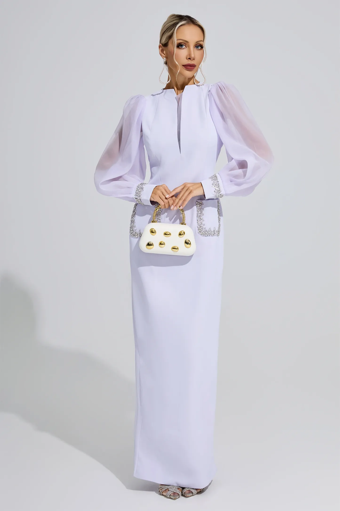Elizabeth Purple Balloon Sleeve Maxi Dress