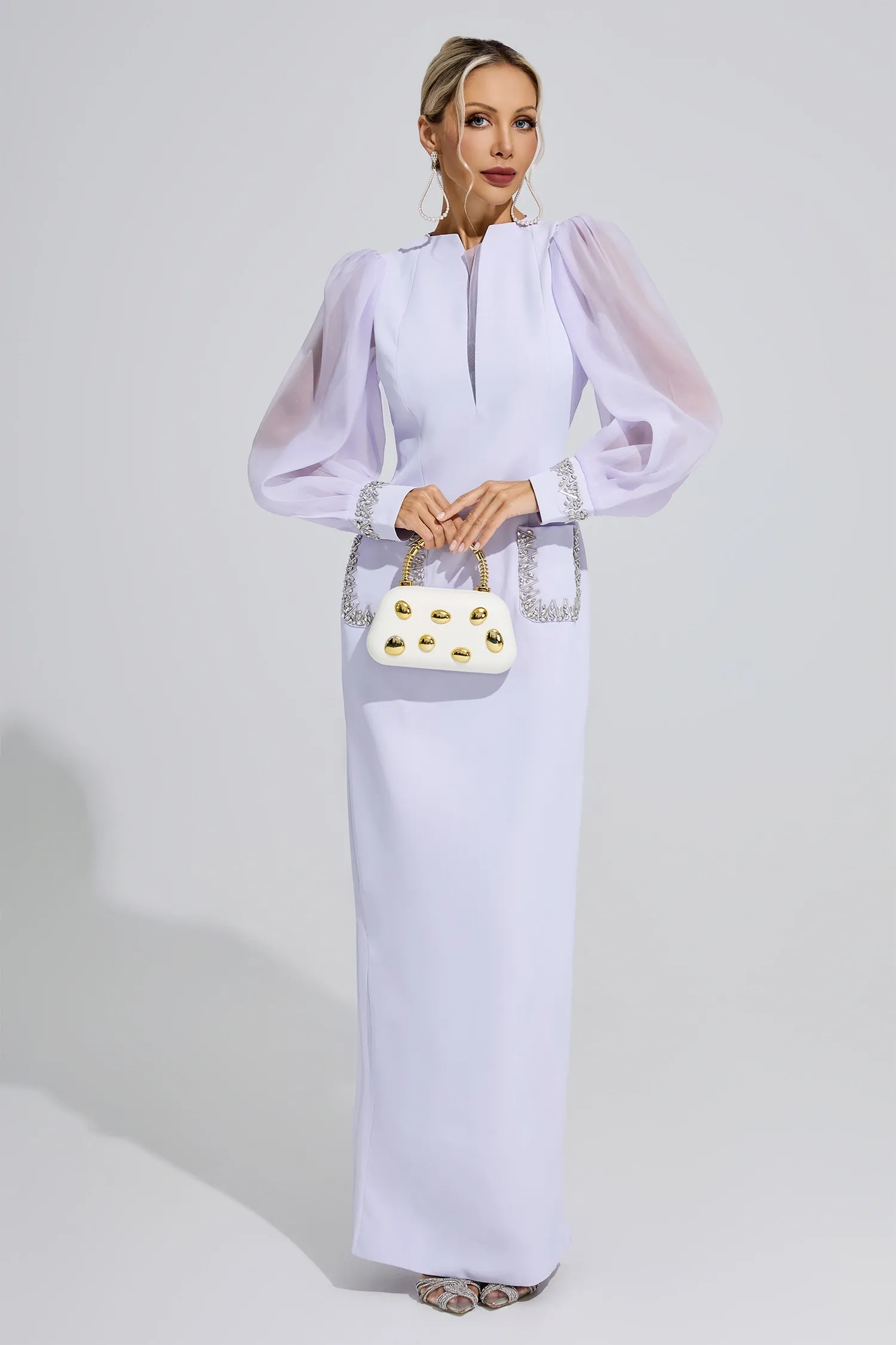 Elizabeth Purple Balloon Sleeve Maxi Dress