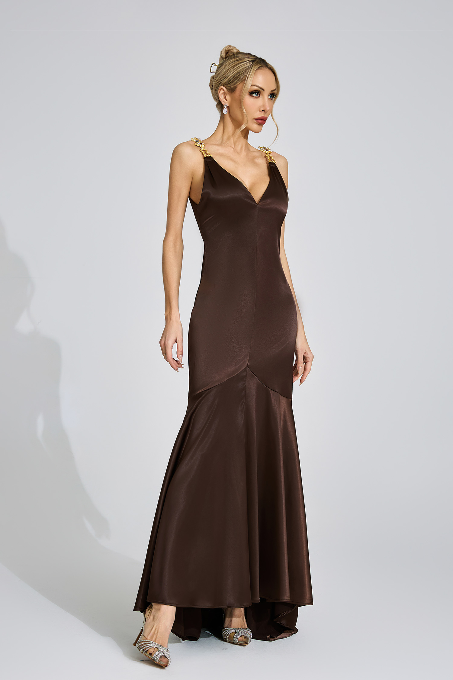 Faye Brown High-Low Maxi Dress