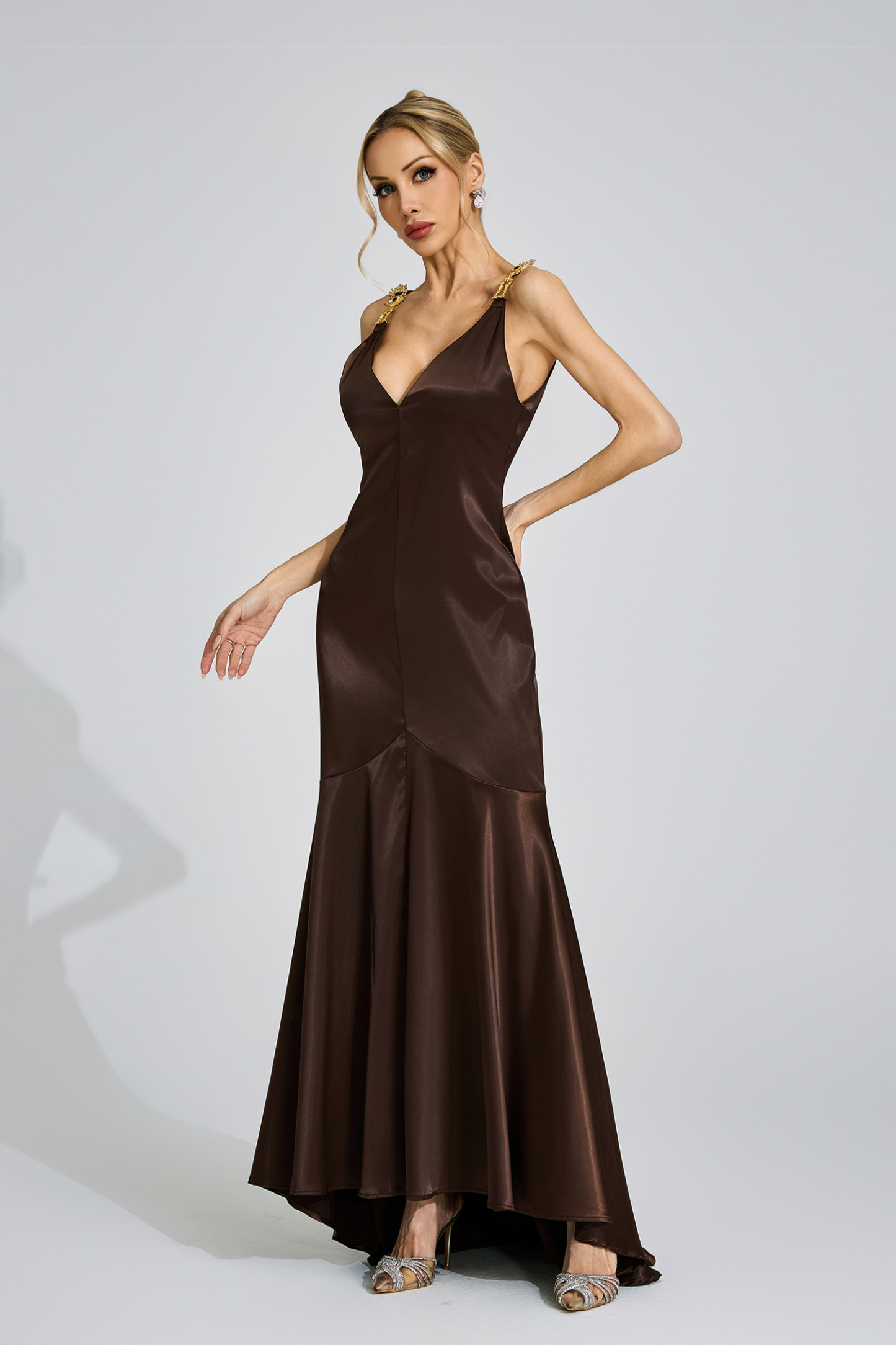 Faye Brown High-Low Maxi Dress