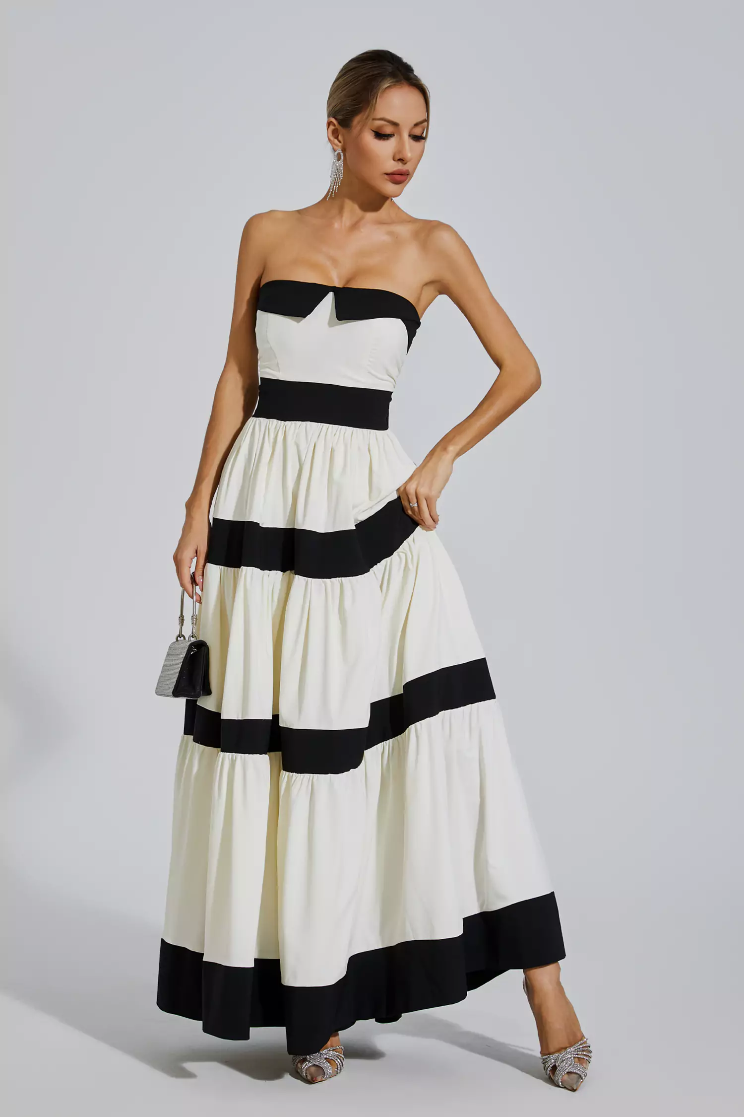 Dean White Striped Bowknot Maxi Dress