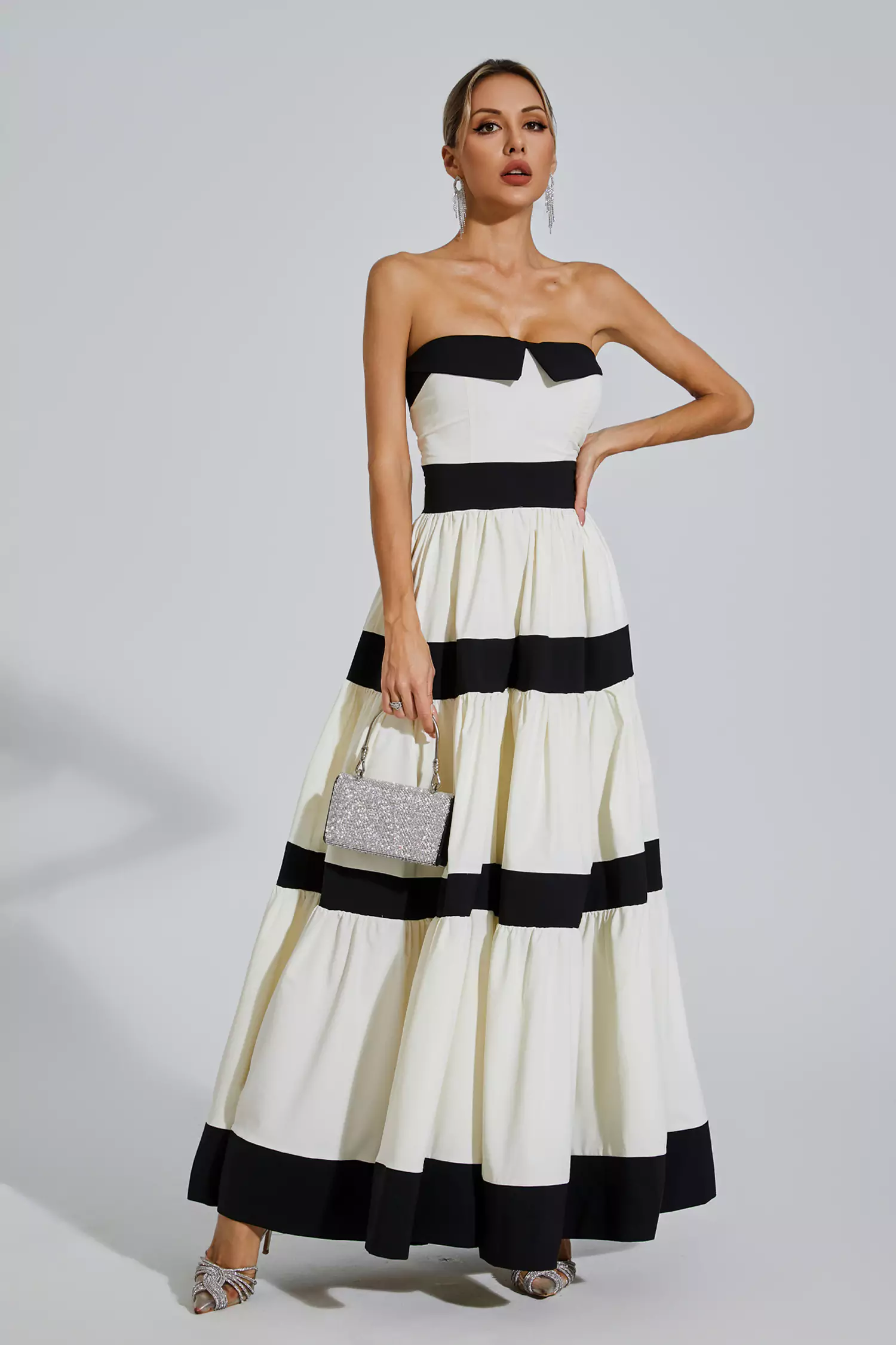 Dean White Striped Bowknot Maxi Dress