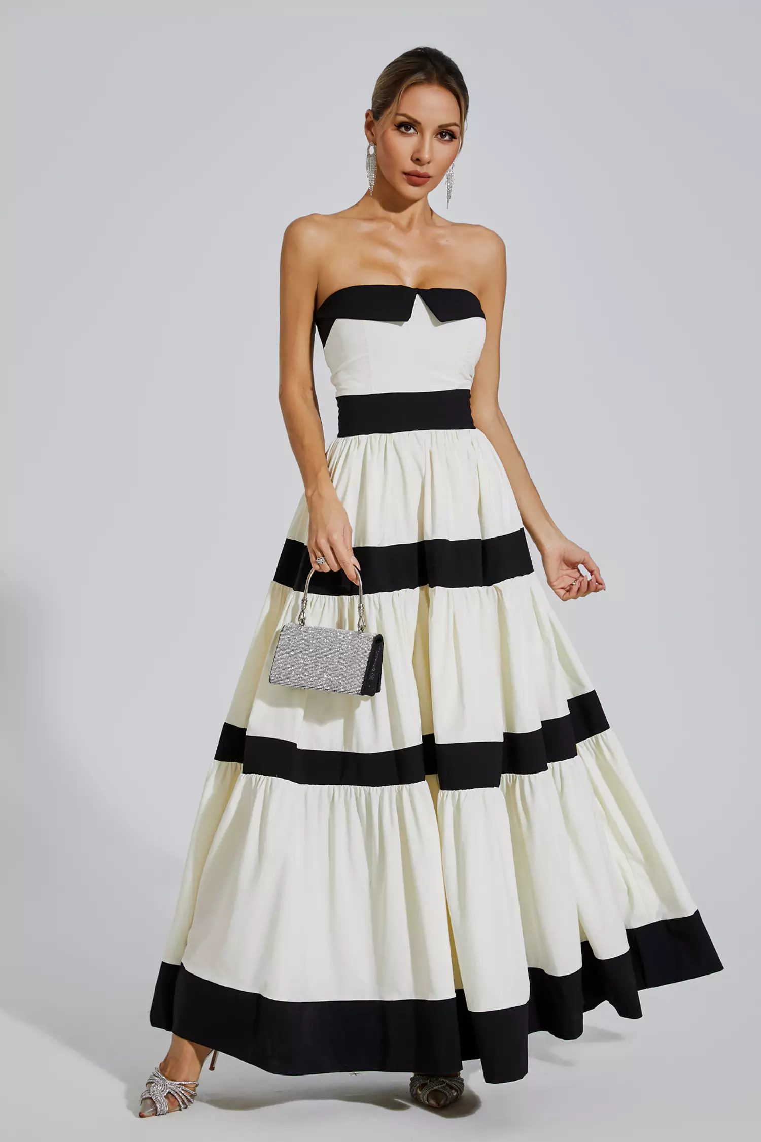 Dean White Striped Bowknot Maxi Dress