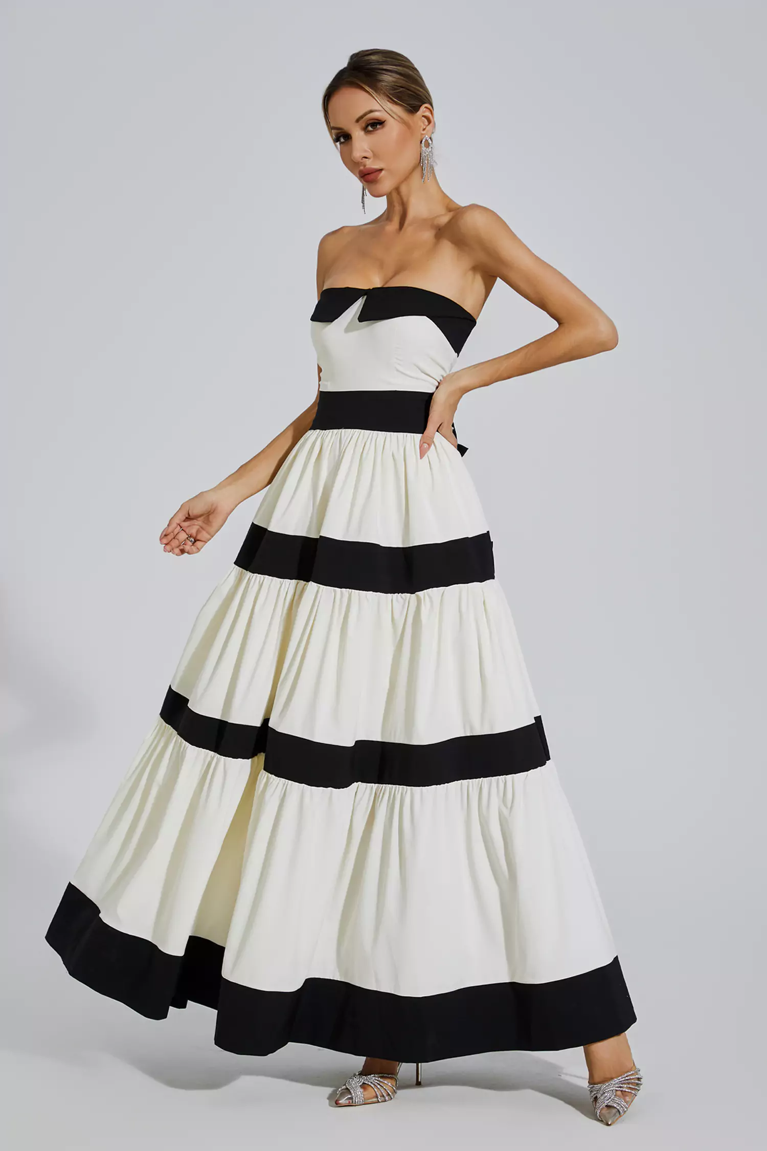 Dean White Striped Bowknot Maxi Dress