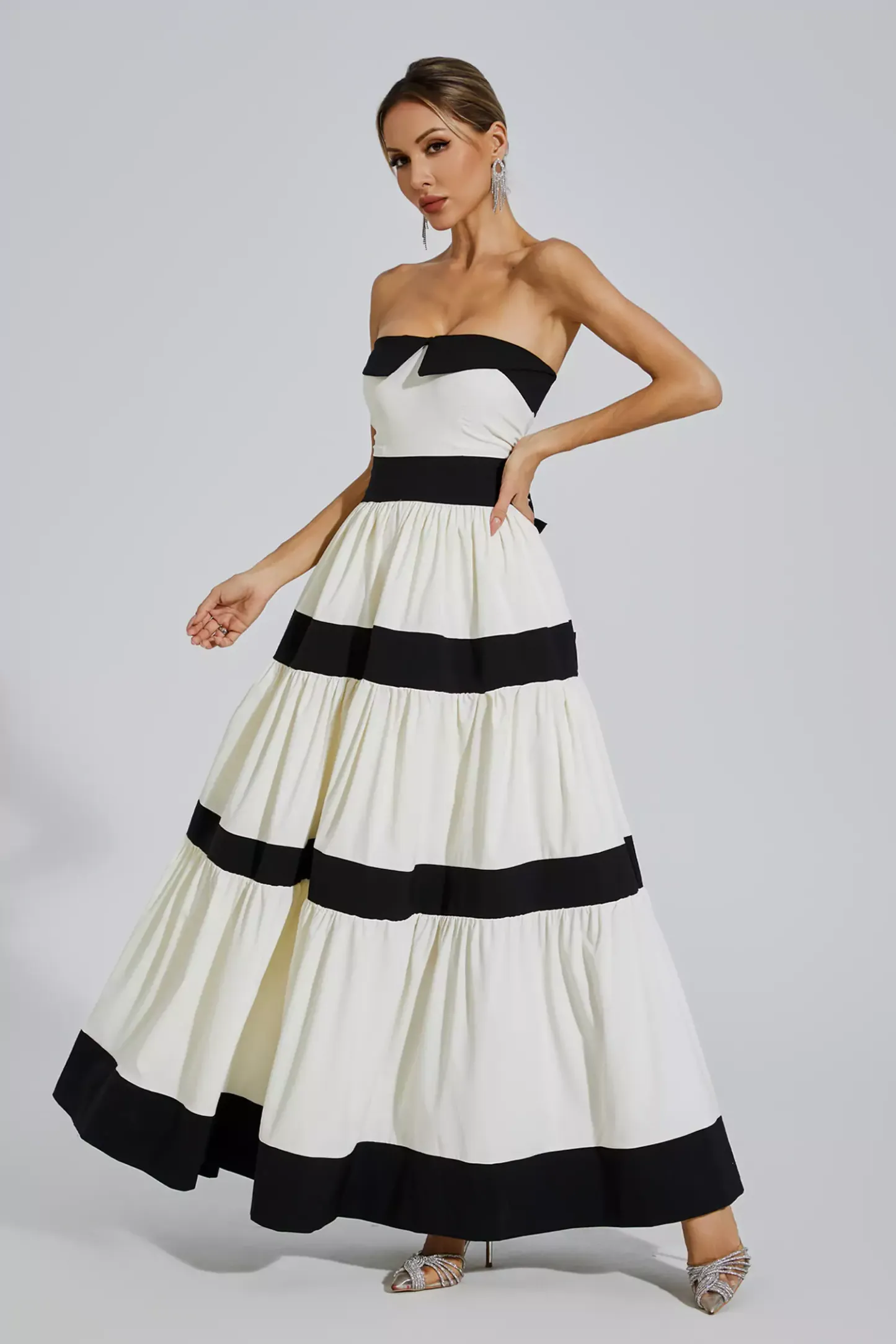 Dean White Striped Bowknot Maxi Dress
