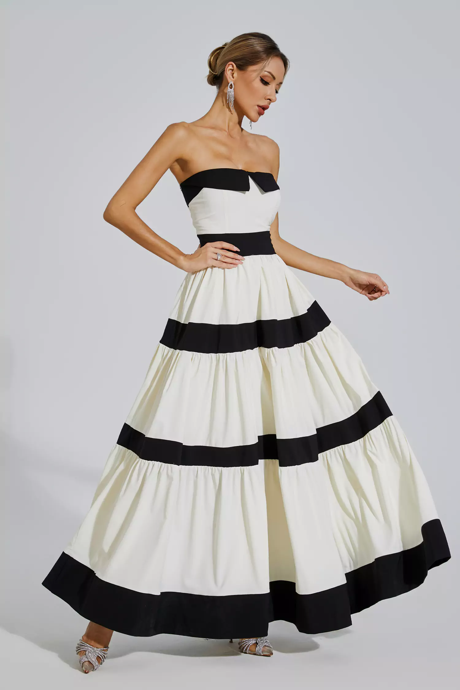 Dean White Striped Bowknot Maxi Dress