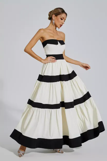 Dean White Striped Bowknot Maxi Dress