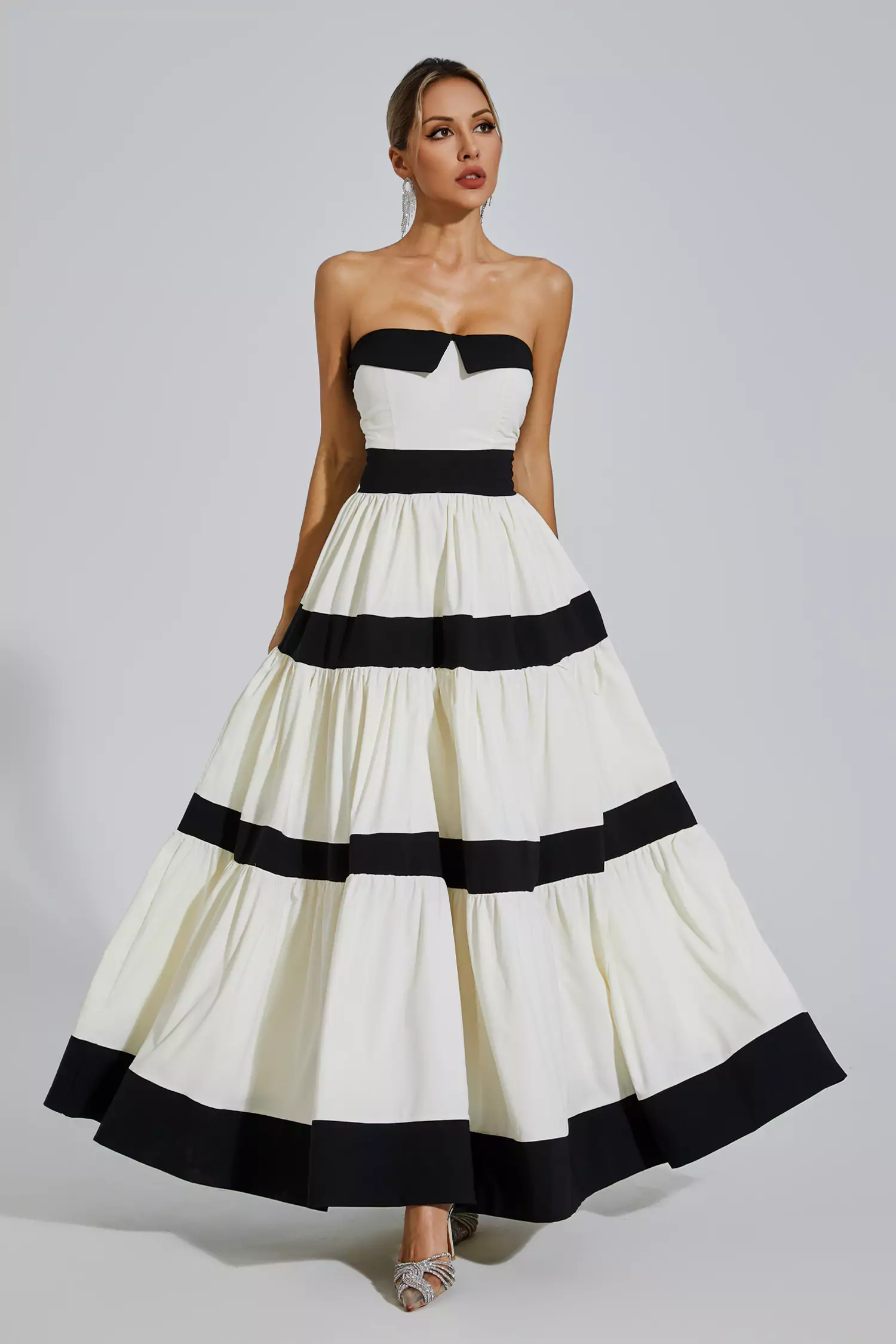 Dean White Striped Bowknot Maxi Dress
