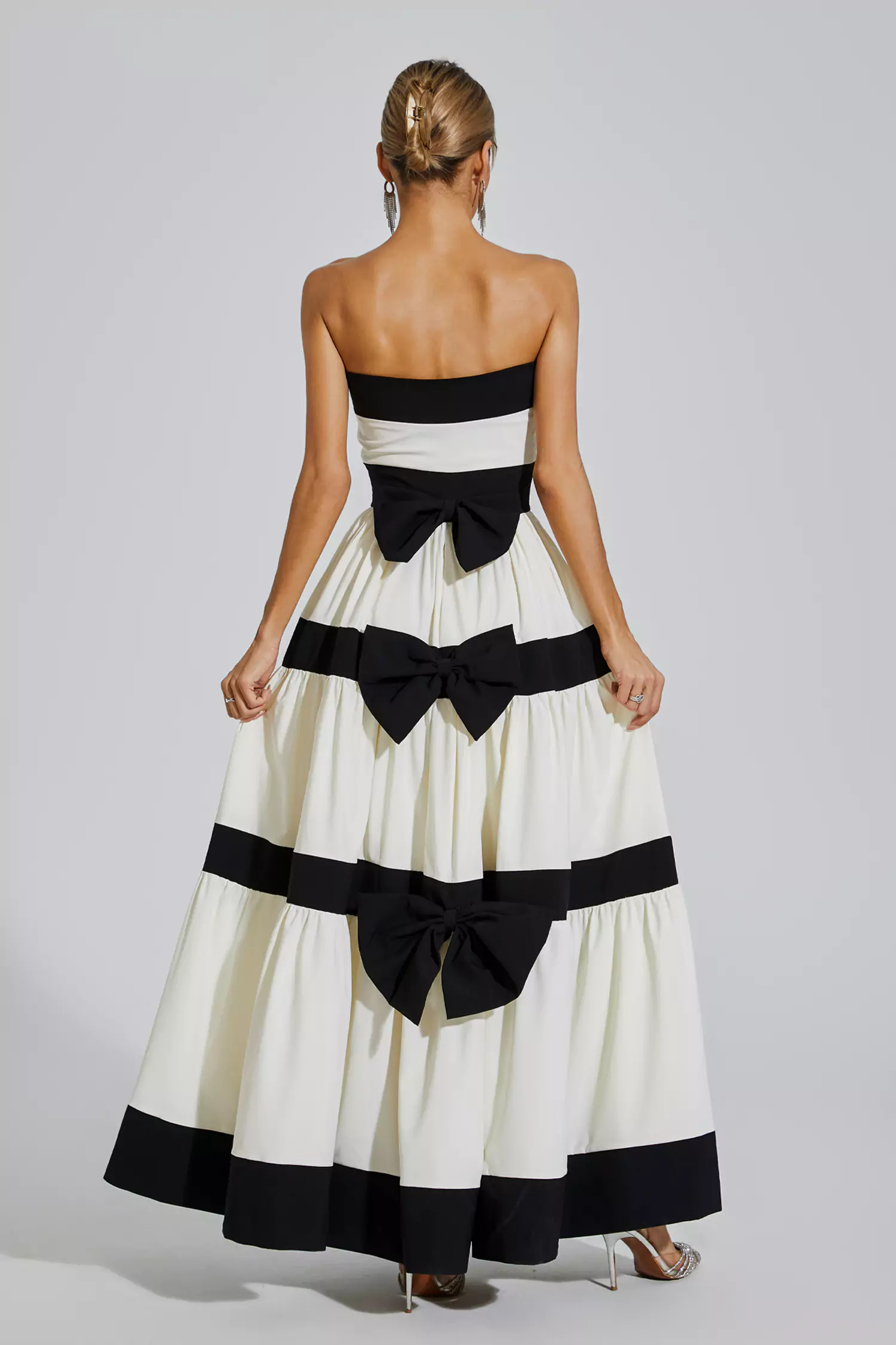 Dean White Striped Bowknot Maxi Dress