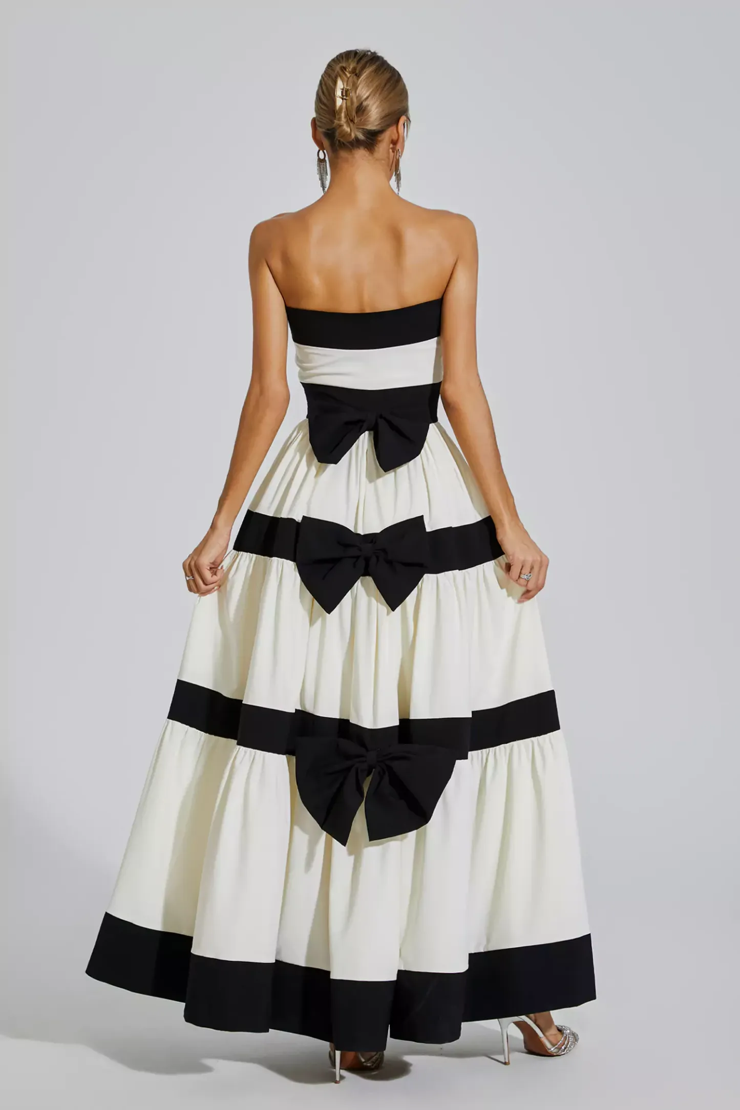 Dean White Striped Bowknot Maxi Dress
