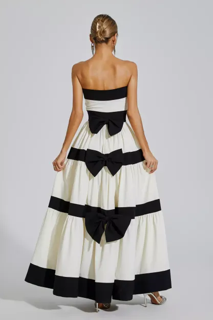 Dean White Striped Bowknot Maxi Dress