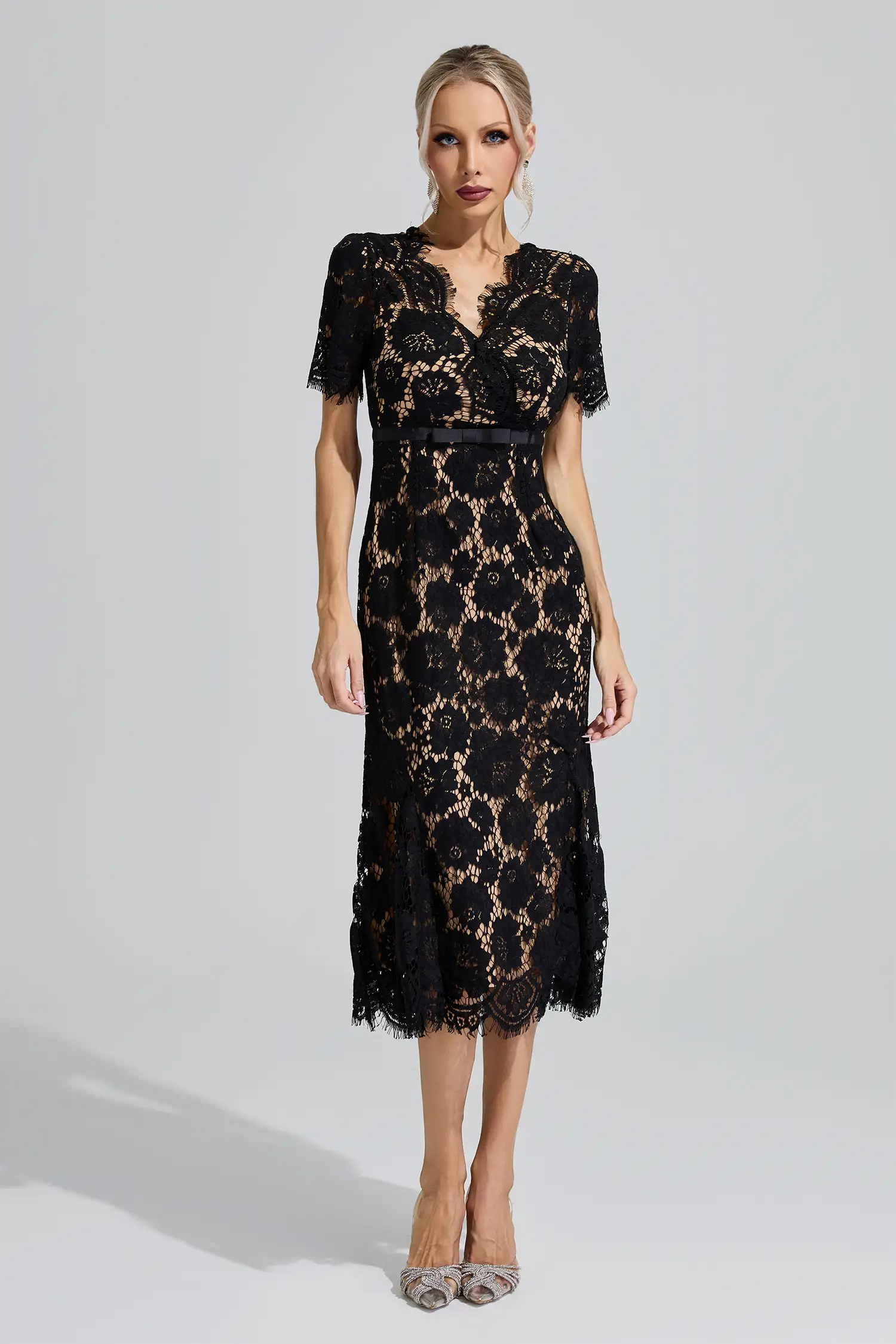 Freya Black Lace Fishtail Maxi Dress