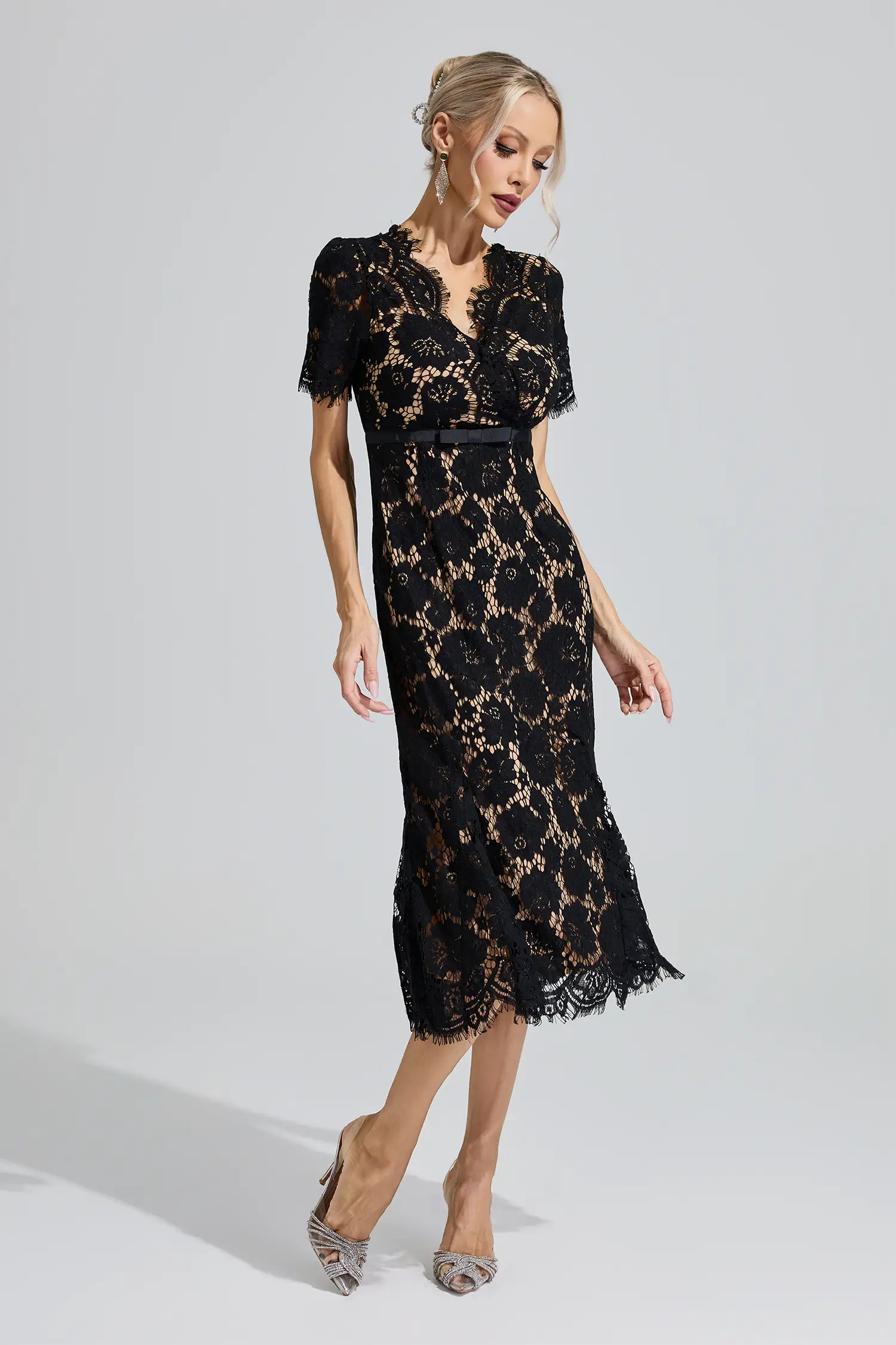 Freya Black Lace Fishtail Maxi Dress