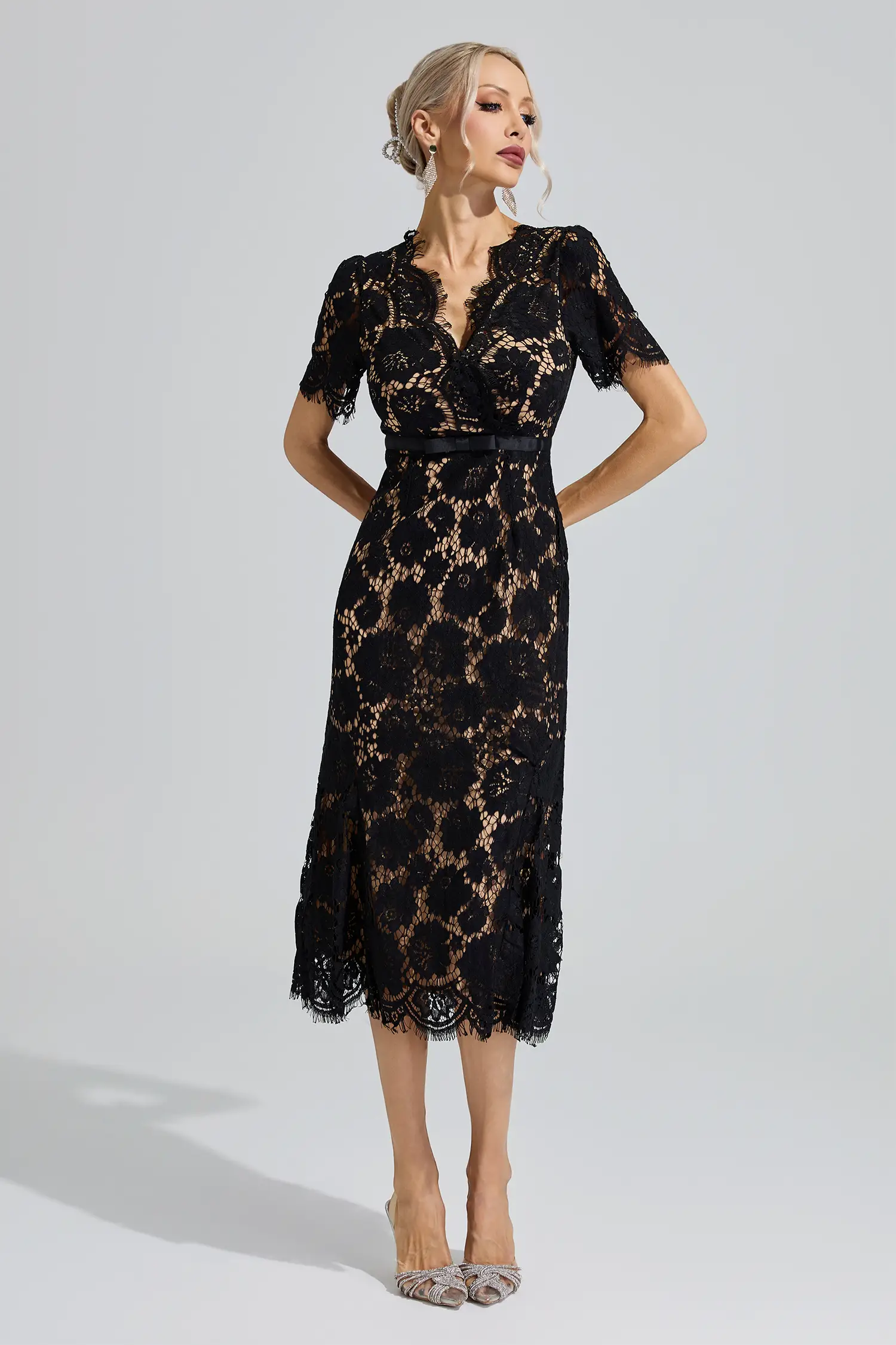 Freya Black Lace Fishtail Maxi Dress