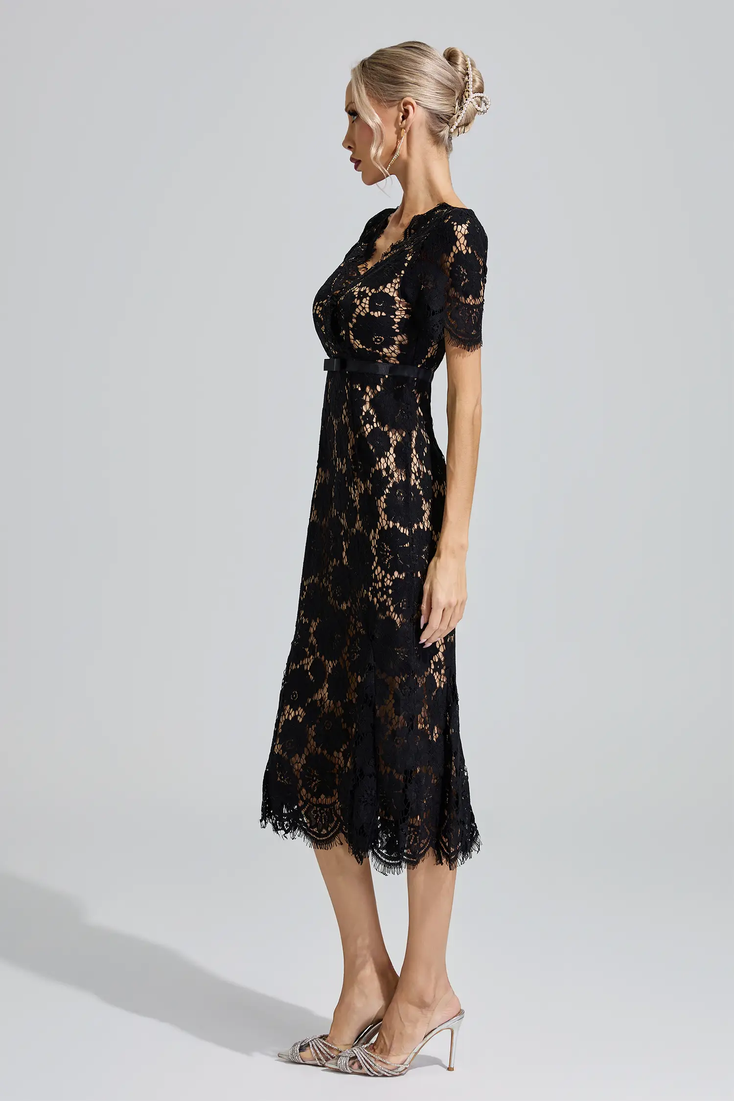 Freya Black Lace Fishtail Maxi Dress