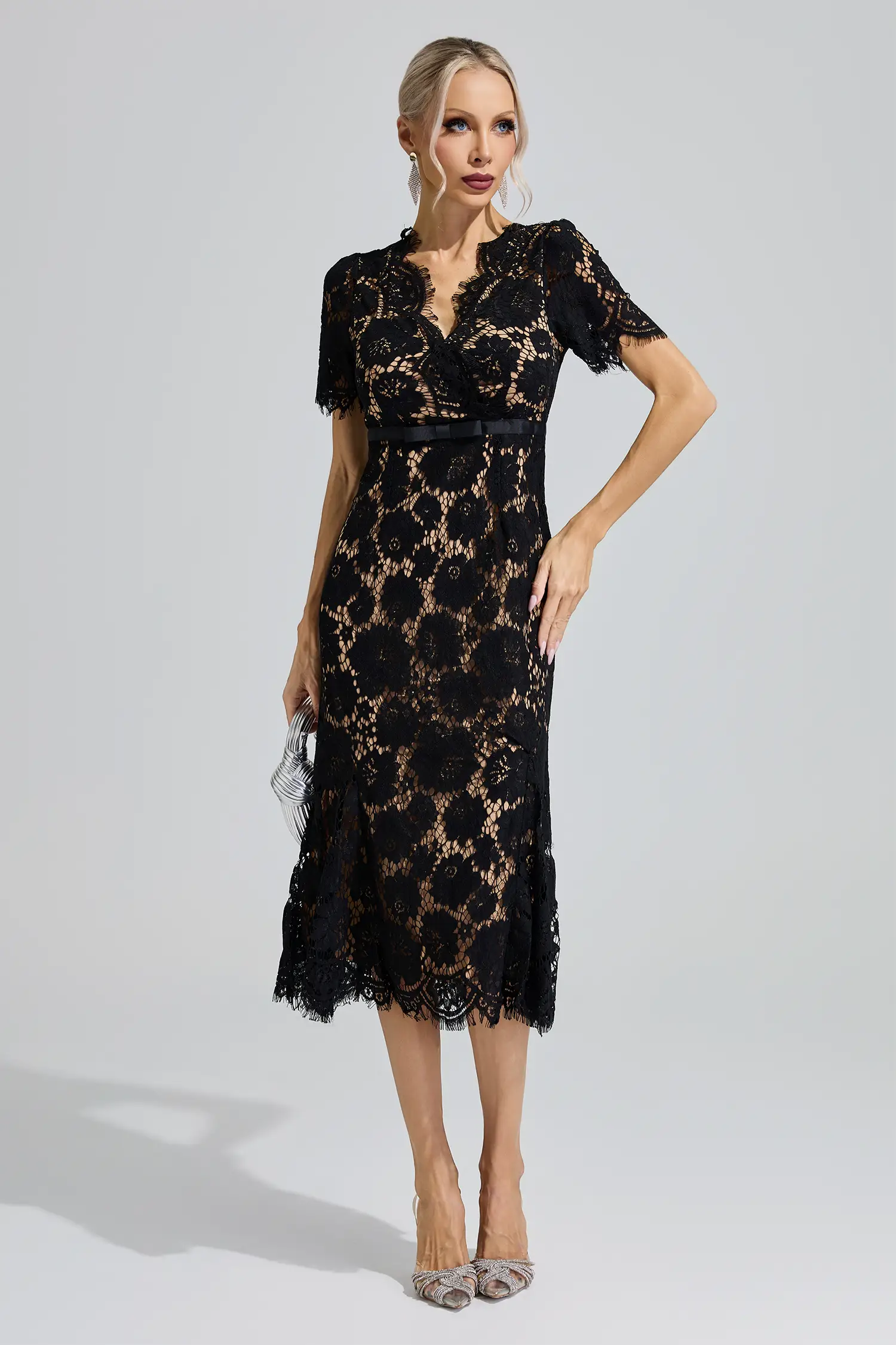 Freya Black Lace Fishtail Maxi Dress