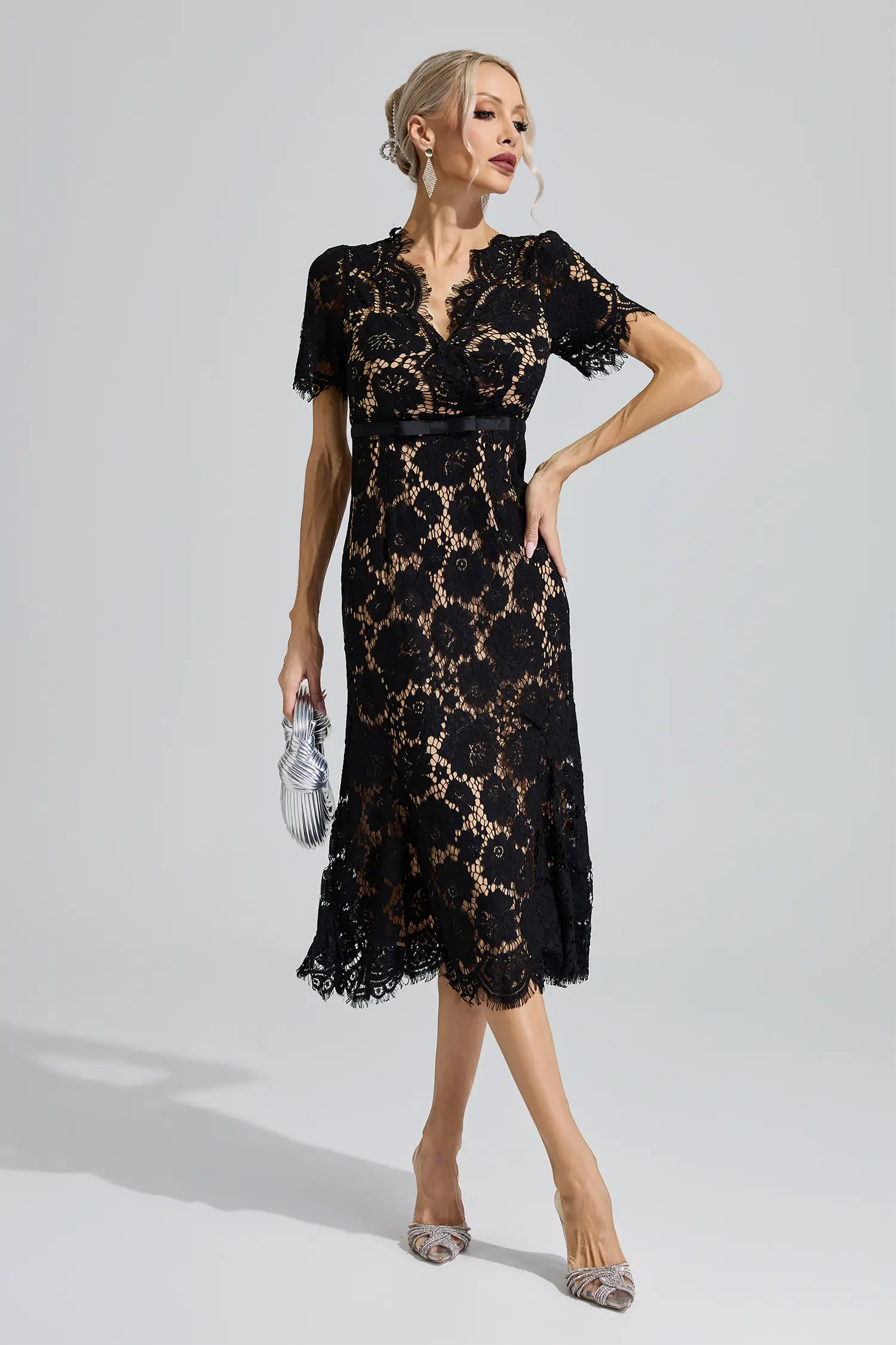 Freya Black Lace Fishtail Maxi Dress