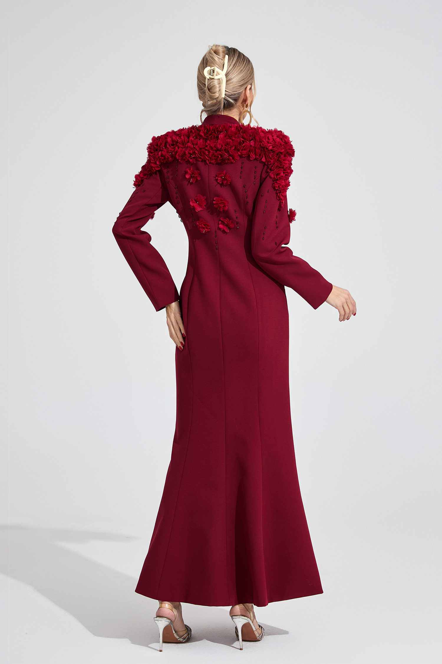 Glen Wine Red Floral Maxi Dress