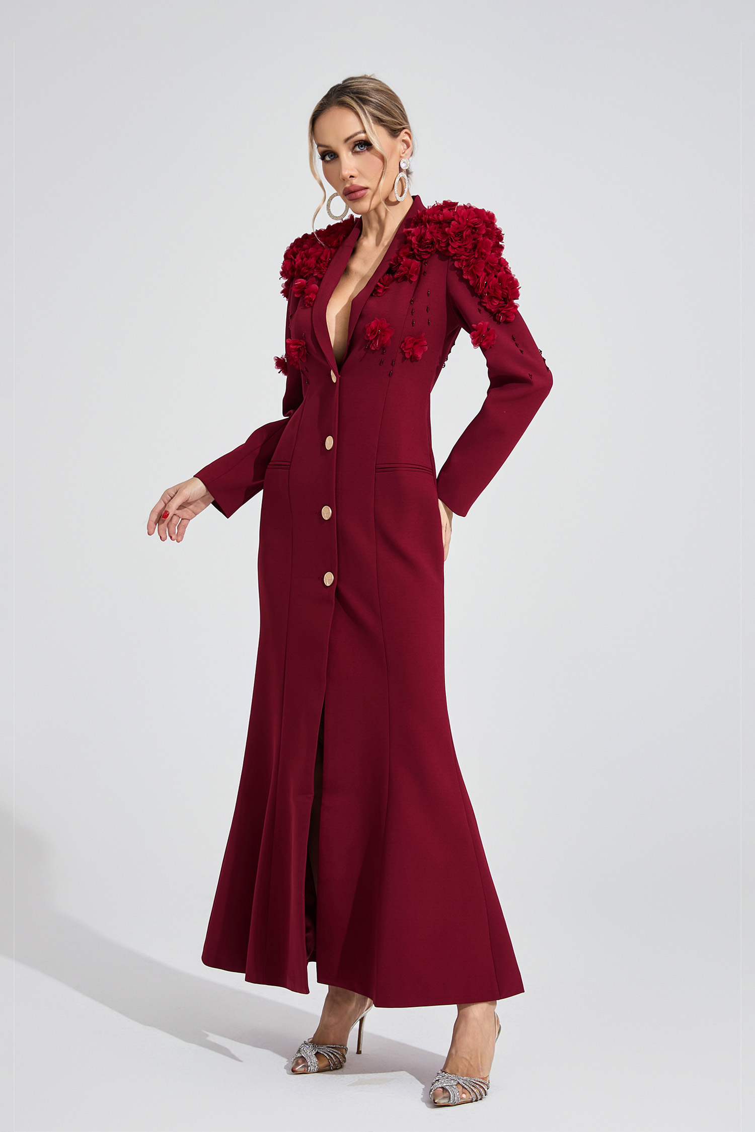 Glen Wine Red Floral Maxi Dress