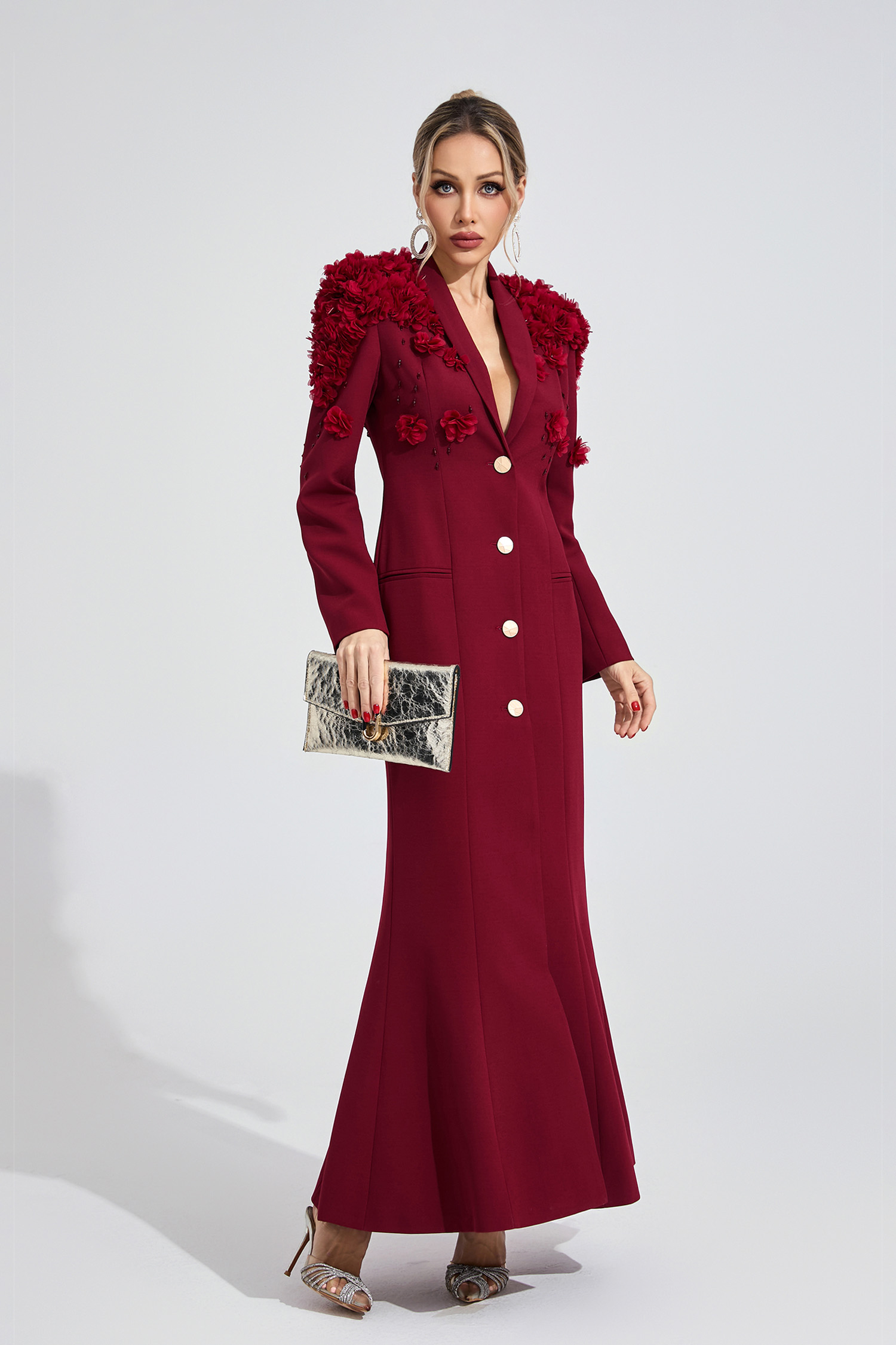 Glen Wine Red Floral Maxi Dress