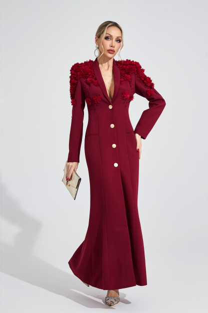 Glen Wine Red Floral Maxi Dress