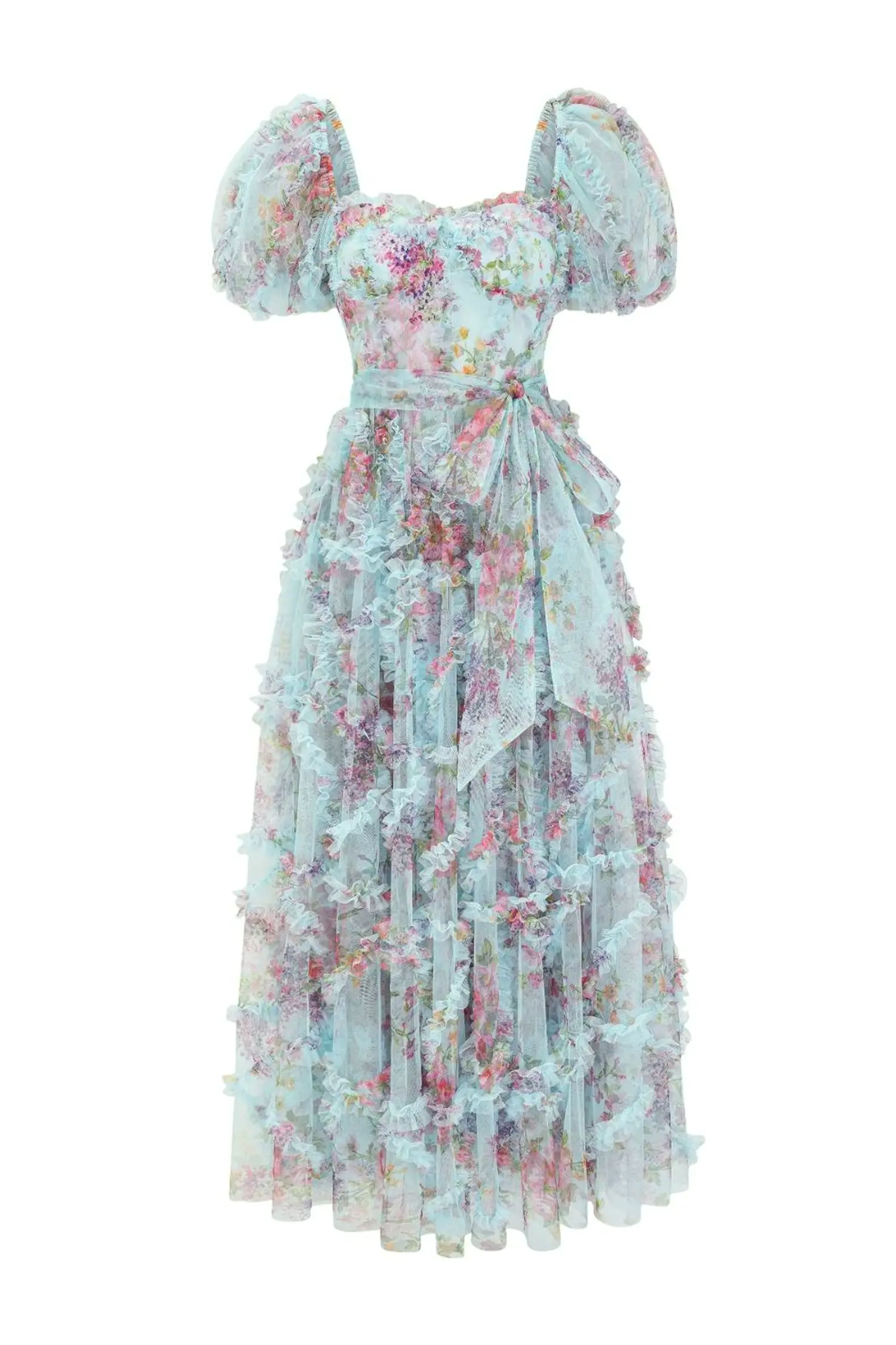 Victor Blue Bubble Sleeve Maxi Dress