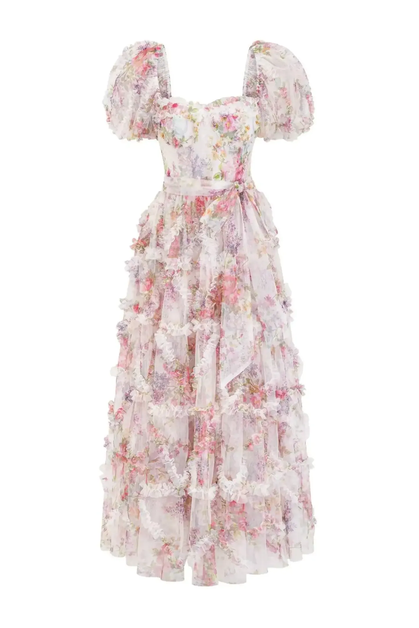 Victor White Bubble Sleeve Maxi Dress