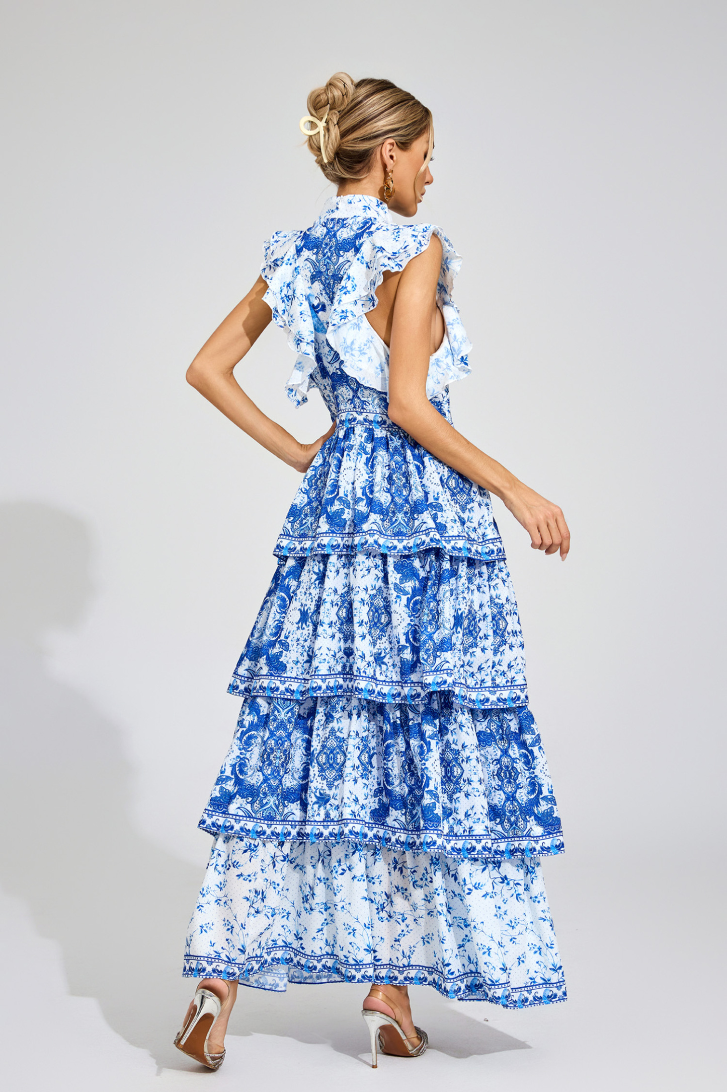 Edwina Blue Ruched Maxi Dress