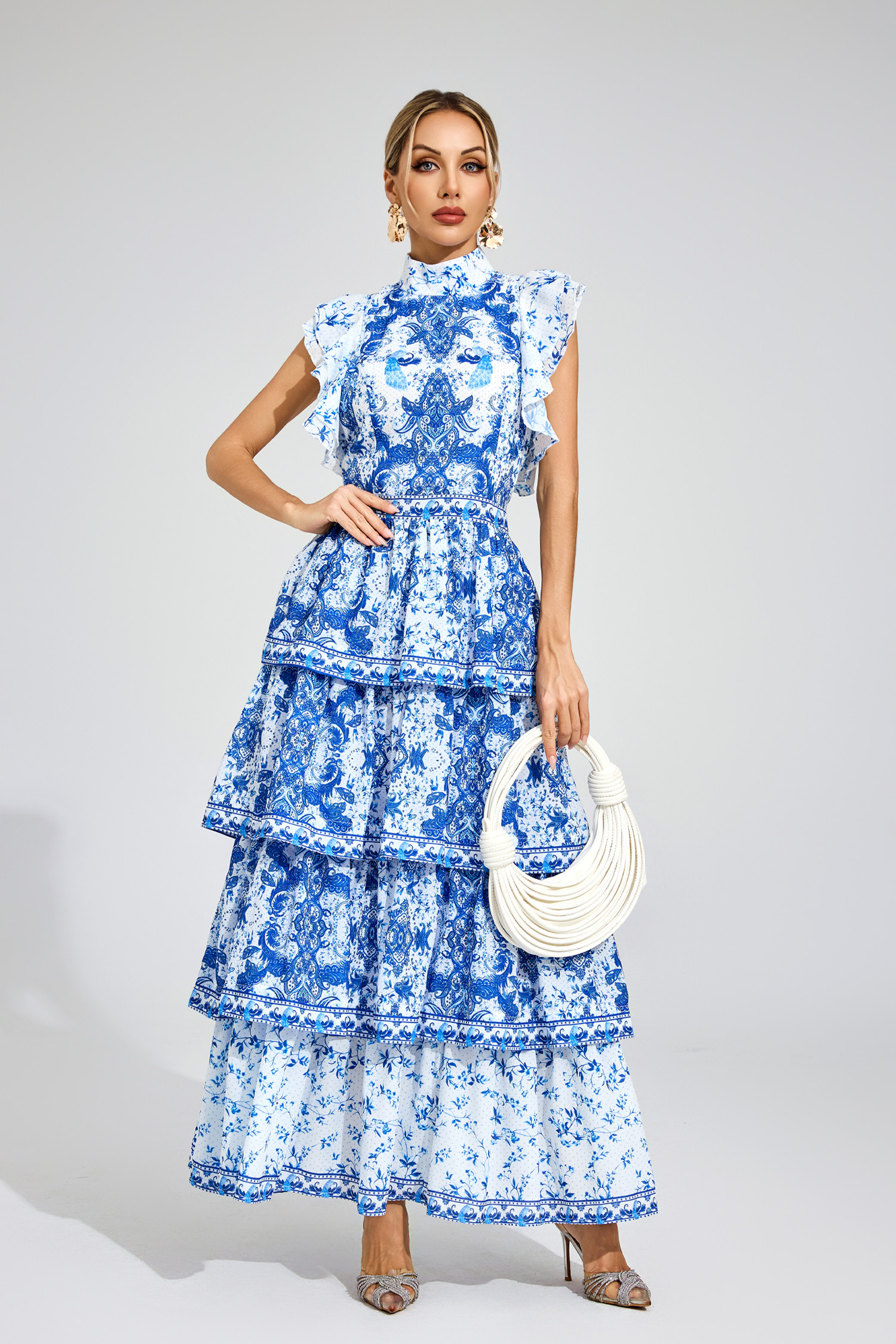 Edwina Blue Ruched Maxi Dress