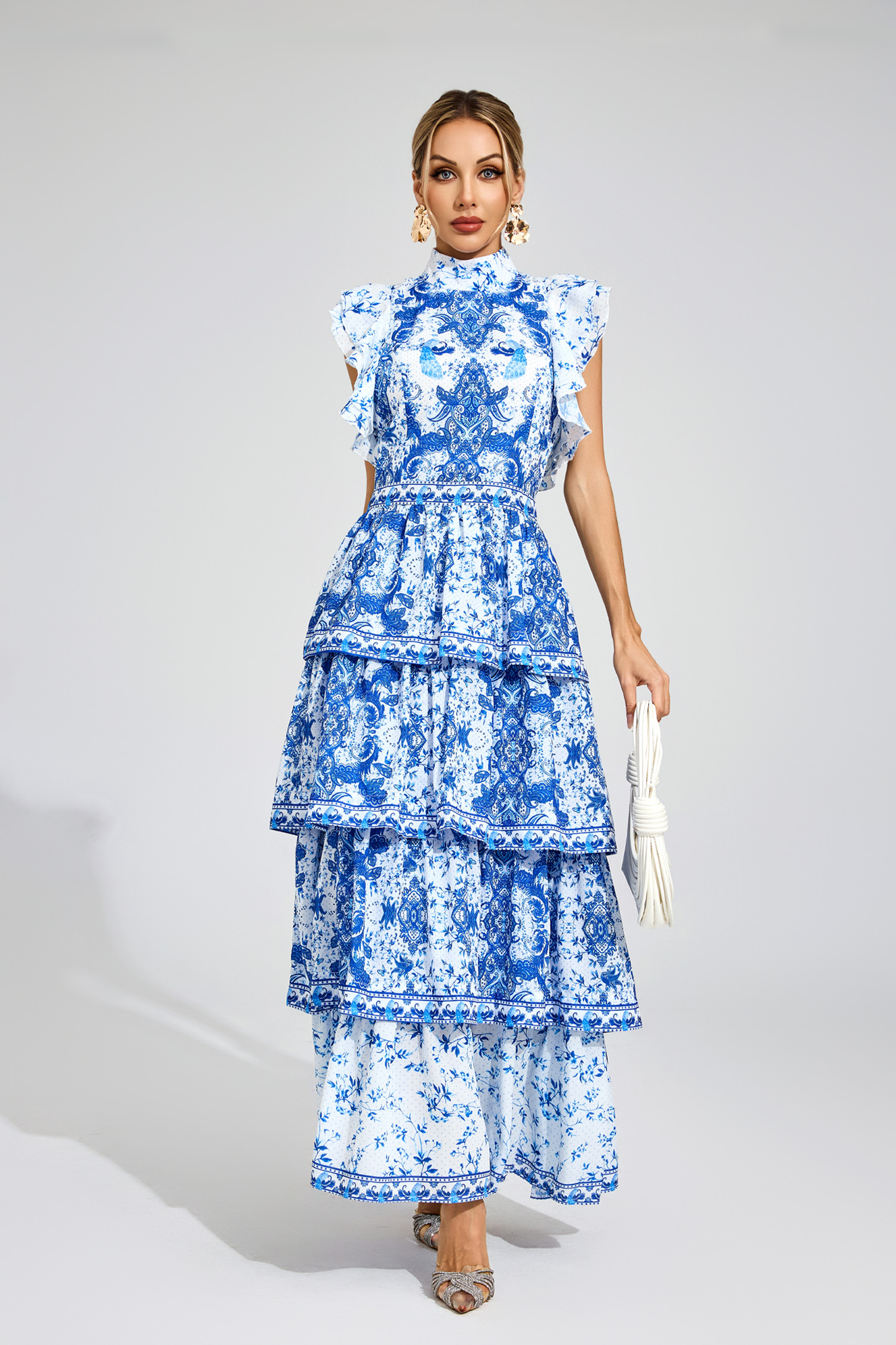 Edwina Blue Ruched Maxi Dress
