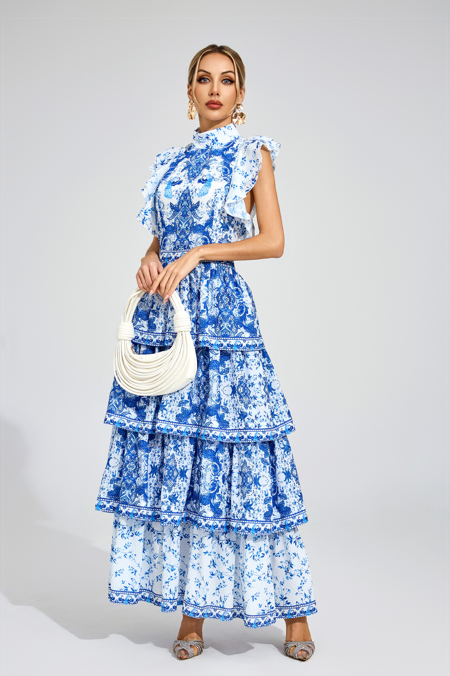 Edwina Blue Ruched Maxi Dress