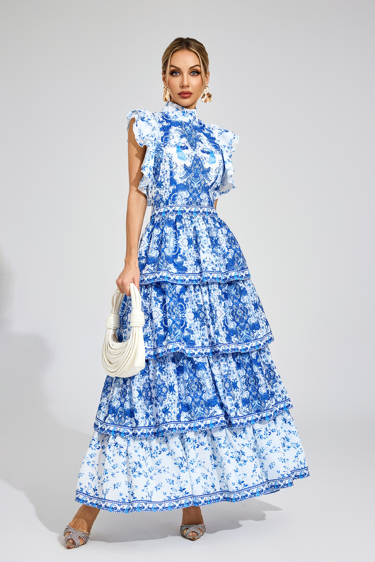 Edwina Blue Ruched Maxi Dress