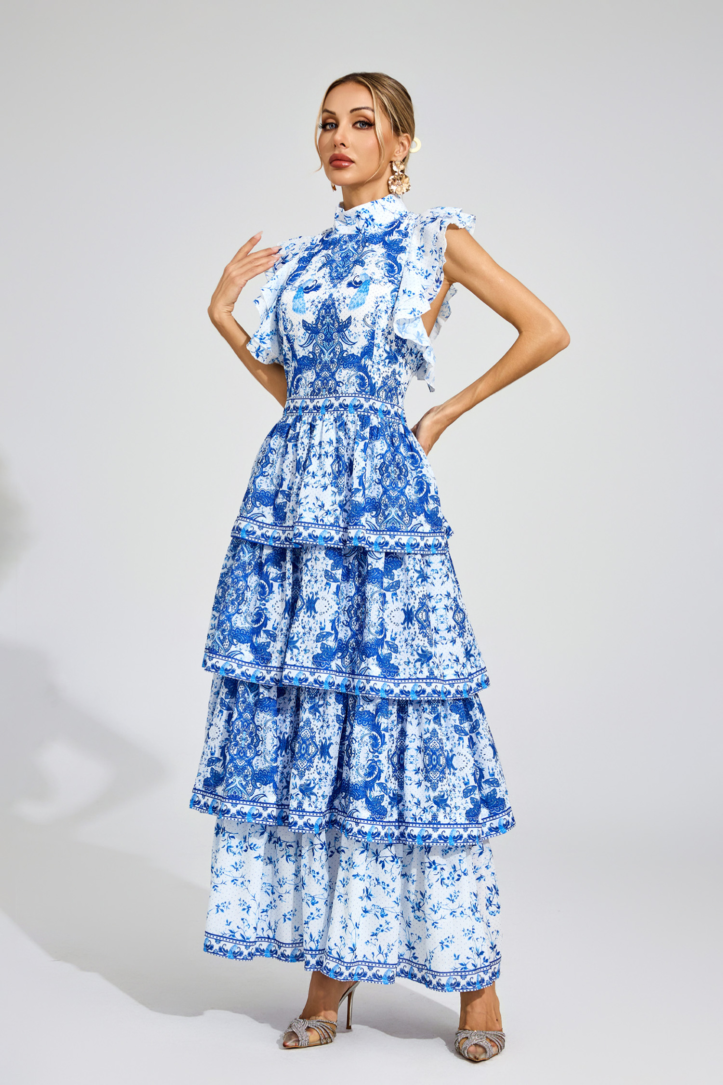 Edwina Blue Ruched Maxi Dress