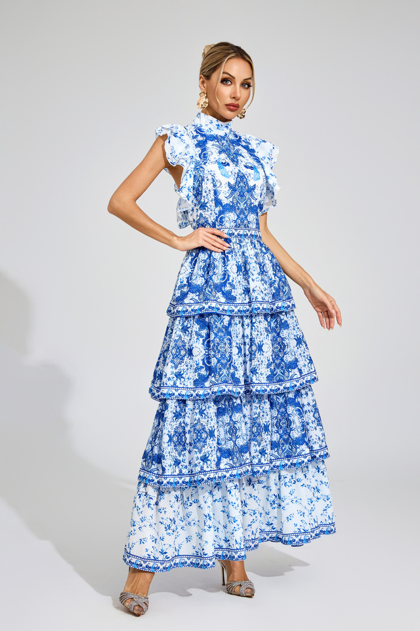 Edwina Blue Ruched Maxi Dress