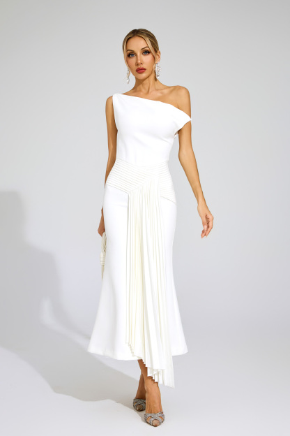 Fielding White Ruched One Shoulder Dress