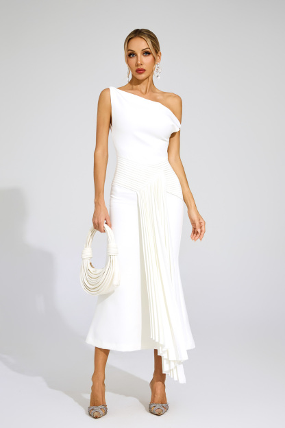 Fielding White Ruched One Shoulder Dress