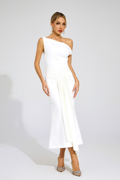 Fielding White Ruched One Shoulder Dress