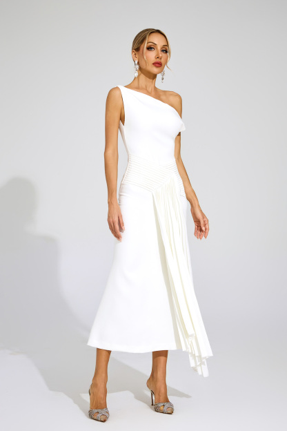 Fielding White Ruched One Shoulder Dress