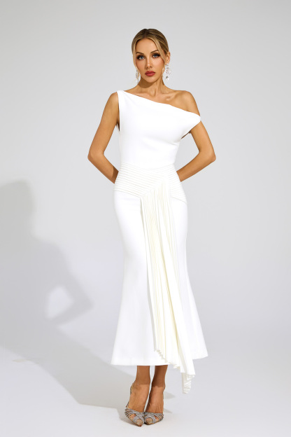 Fielding White Ruched One Shoulder Dress