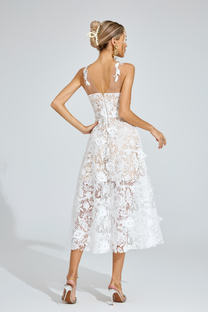 Julius White Lace Illusion Midi Dress
