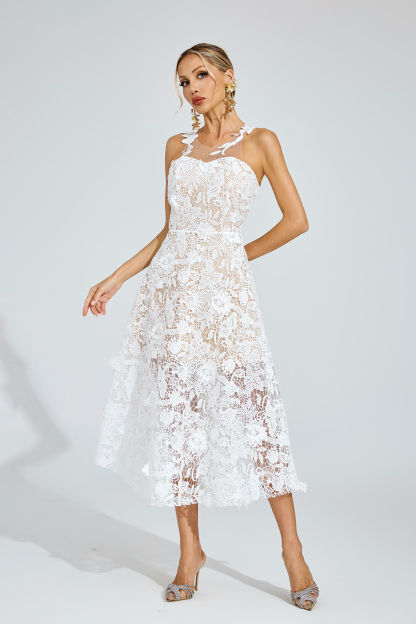 Julius White Lace Illusion Midi Dress