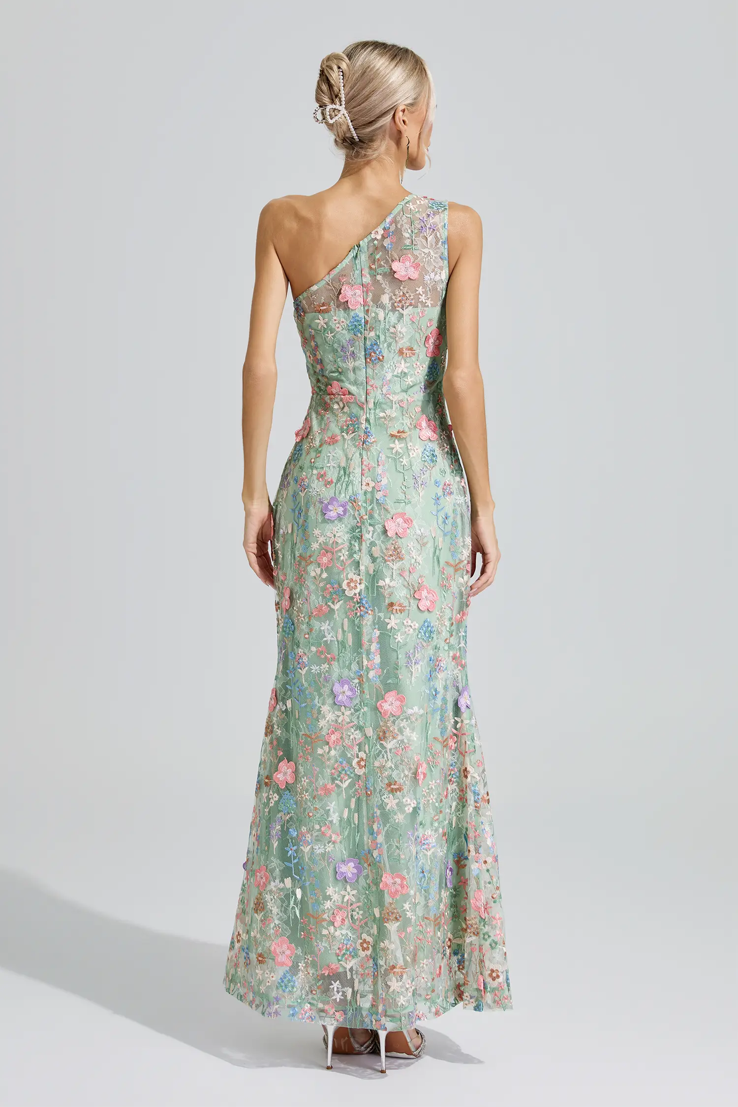 Herzog Green Floral Embroidered Maxi Dress