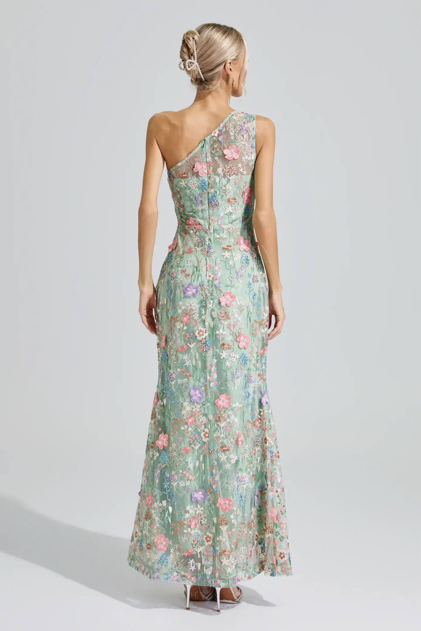 Herzog Green Floral Embroidered Maxi Dress